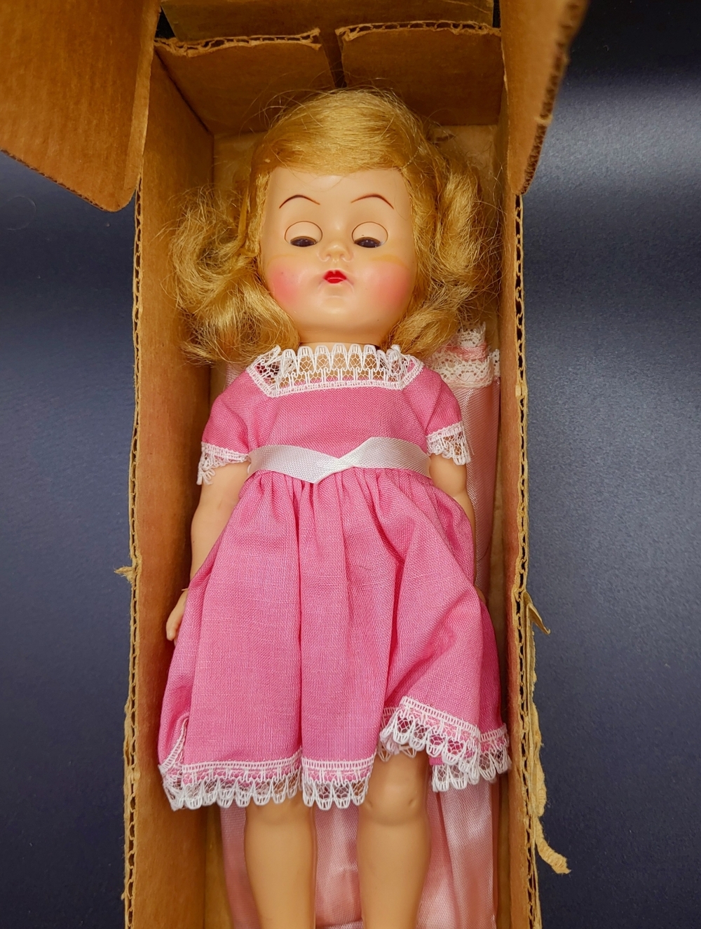 Vintage 1950s Virga Pam Walking Doll  Blonde 10" Pink Dress Sleep Eyes Tested